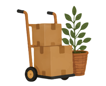 Boxes and stand with plant icon